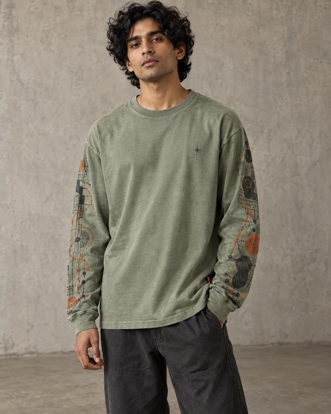 Long-Sleeve Sleeve-Print T-Shirt — original AI-generated design concept