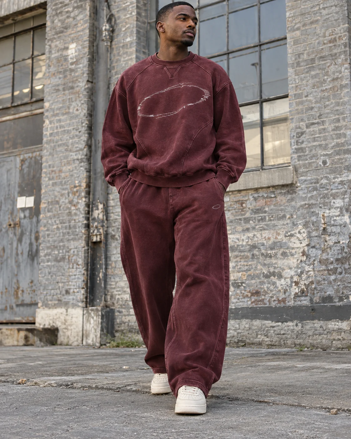 Vintage-Wash Sweat Set — AI-generated custom streetwear concept